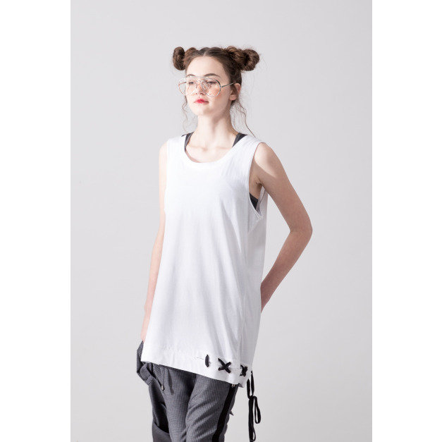 【中性款】下襬綁帶背心/白色