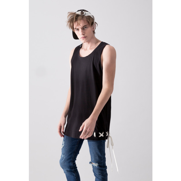 【中性款】下襬綁帶背心/黑色