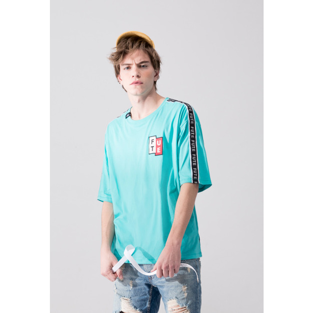 【中性款】反光織帶造型多色TEE/藍綠