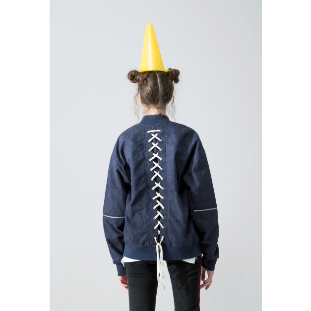 【中性款】低調迷彩牛仔後綁帶飛行外套