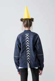 【中性款】低調迷彩牛仔後綁帶飛行外套