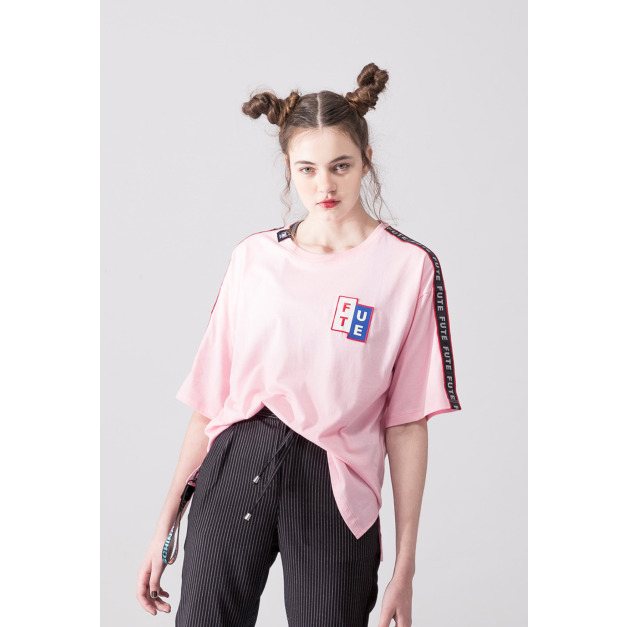 【中性款】反光織帶造型多色TEE/淺粉