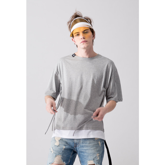 【中性款】下襬拼接短袖TEE/麻灰