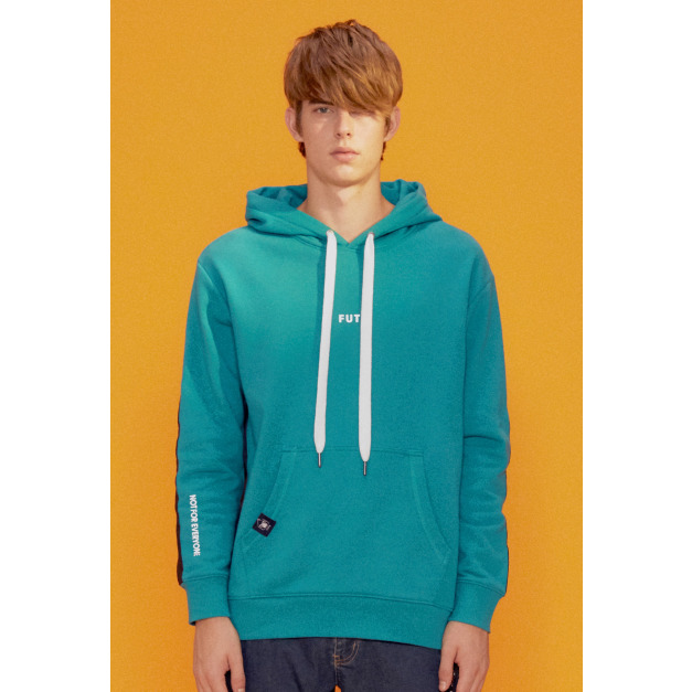 【中性款】異素材拼接連帽T運動衫/甲蟲綠