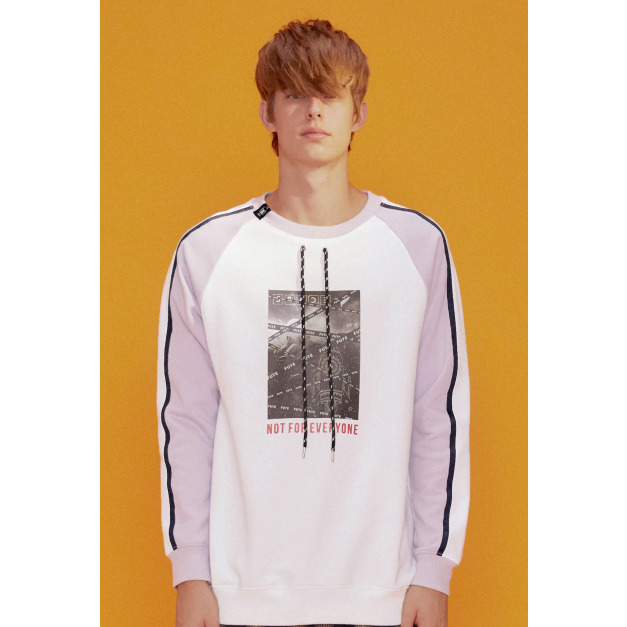 【中性款】袖拼接圓領T運動衫/白色