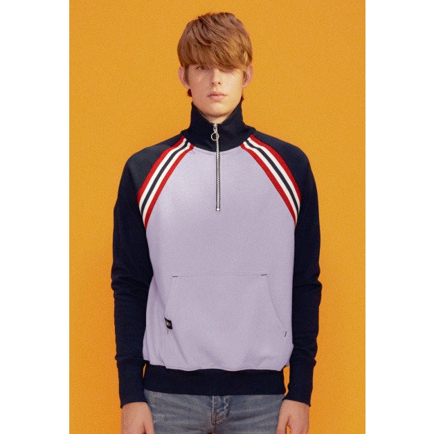 【中性款】拼接高領運動衫/粉紫