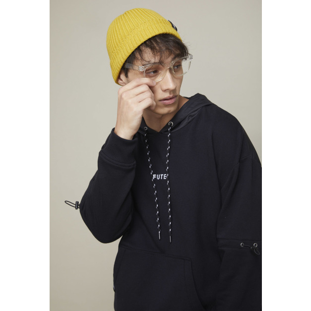 【中性款】拼接造型連帽運動衫/黑色