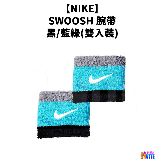 NIKE SWOOSH 腕帶 護腕 黑/藍綠 (一雙入)