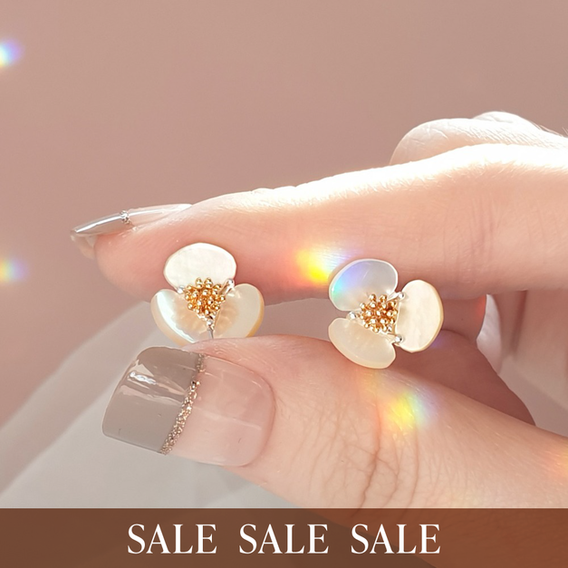 天然貝殼花朵耳環