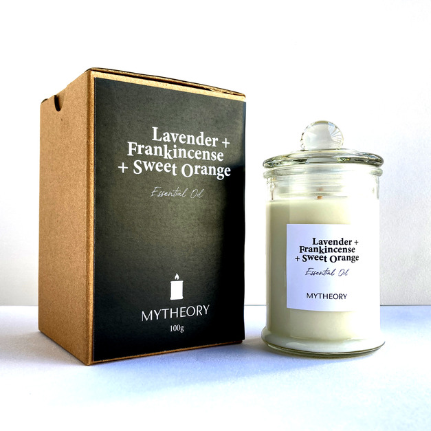 室內芳療品味│療癒舒緩│薰衣草乳香甜橙精油大豆蠟燭