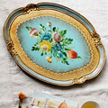 義大利 玫瑰橢圓托盤(淺藍)