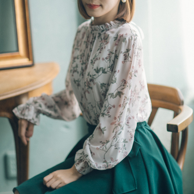 訂製款✨韓系兩面穿荷葉綁帶雪紡上衣