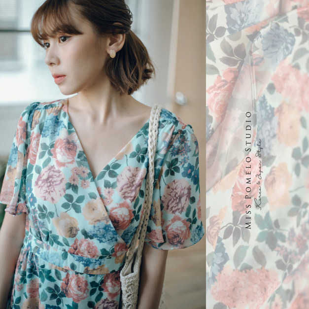 訂製款✨古典浪漫花卉綁帶V領雪紡洋裝