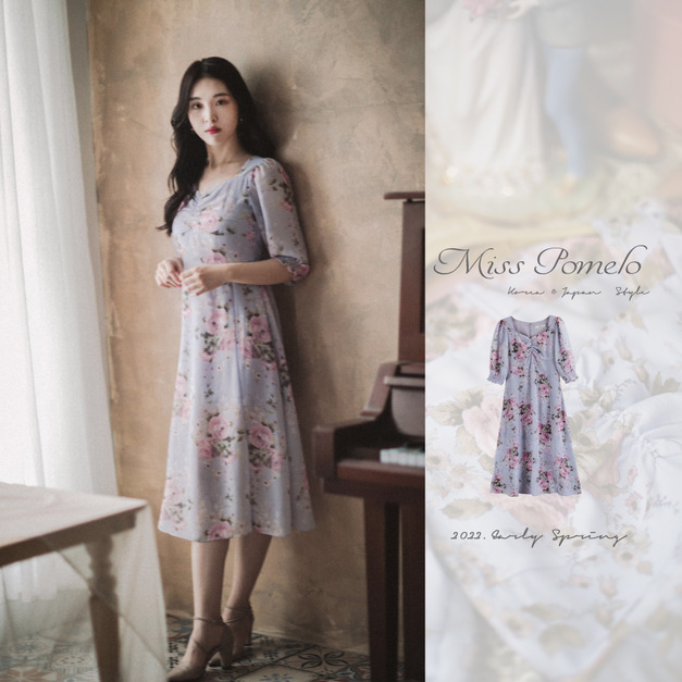 訂製款✨法式古典浪漫方領褶皺燈籠袖綁帶開岔雪紡洋裝