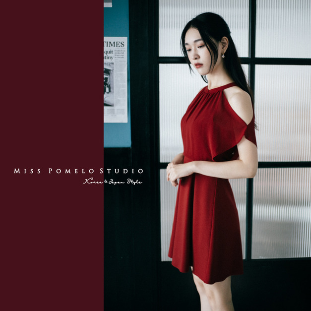 訂製款✨法式性感露肩後綁帶雪紡洋裝