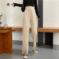［PANTS] 高腰休閒前微開衩落地褲