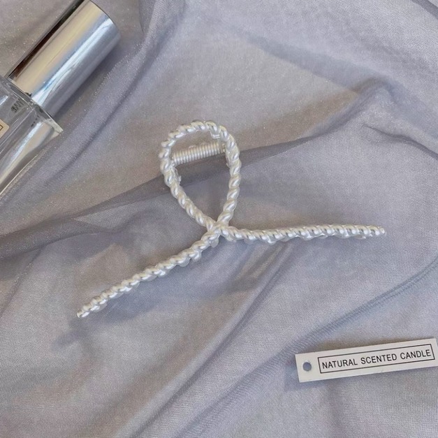 霧銀色麻花交叉夾 11CM