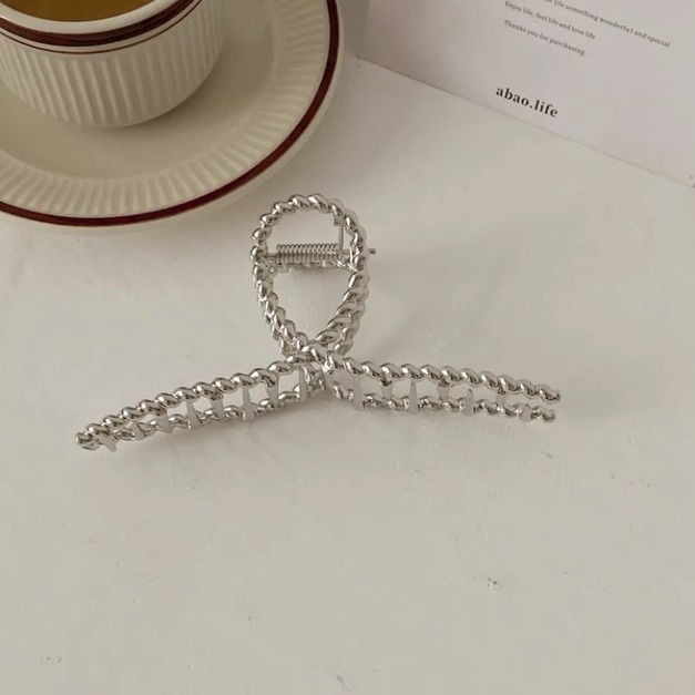 銀色麻花交叉夾 11CM