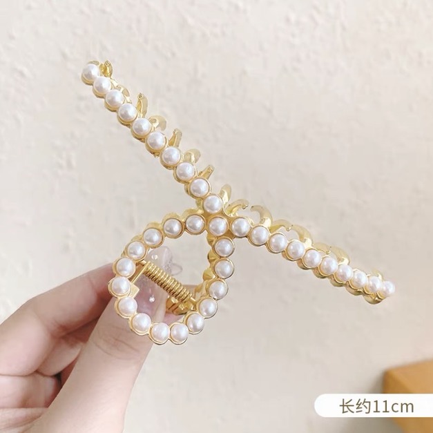 金色珍珠交叉夾 11CM