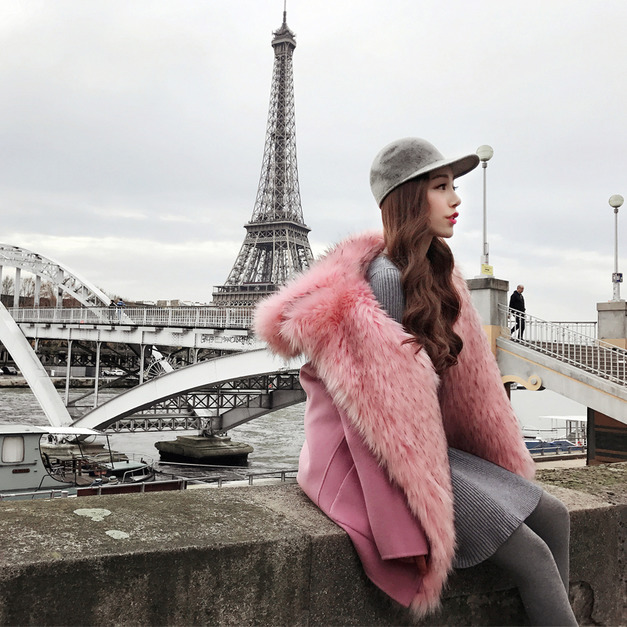 歐美兩穿氣質連帽加厚毛大衣保暖背心外套