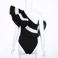 歐美性感遮肚浪漫單肩荷葉邊連身泳衣_3