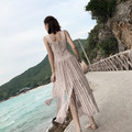 泰國潮牌海邊渡假裸色簍空蕾絲流蘇連身長裙_1