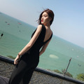 韓系V領高腰顯瘦露背百搭闊腿九分連身褲_1