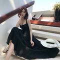 浪漫復古飄逸氣質露背肩帶海邊渡假長裙_3