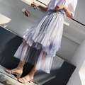 歐美網紗浪漫優雅飄逸裙襬不規則渡假長裙