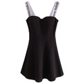 歐美字母性感吊帶收腰黑色優雅連衣裙_4