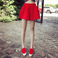 歐美紅色百搭休閒顯瘦高腰闊腿A字短褲_3