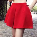 歐美紅色百搭休閒顯瘦高腰闊腿A字短褲