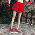 歐美紅色百搭休閒顯瘦高腰闊腿A字短褲_2