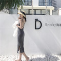 復古圓領針織修身顯瘦性感露背吊帶連身裙_3