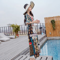 波西米亞民族風印花V領收腰渡假連身沙灘裙_2