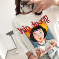 歐美字母印花復古人像落肩袖百搭寬鬆T恤_2