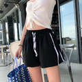 歐美寬鬆百搭休閒運動闊腿側邊條紋短褲_3