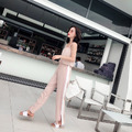 歐美氣質寬鬆吊帶雪紡高腰九分連身褲_3