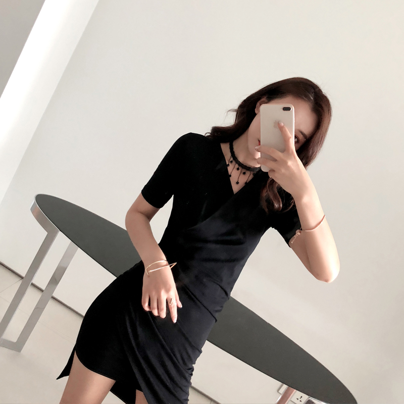 韓系交叉V領百搭修身不規則收腰顯瘦包臀連身裙_53c80345fd96f1fd252b4009d365a289.jpg