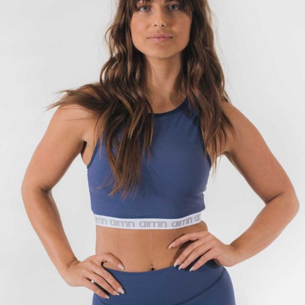 aimn削肩長版運動內衣-海軍藍