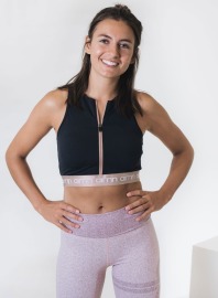 aimn削肩拉鍊長版運動內衣-極緻黑