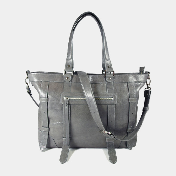 UN1真牛皮托特包 – 冰雪灰色