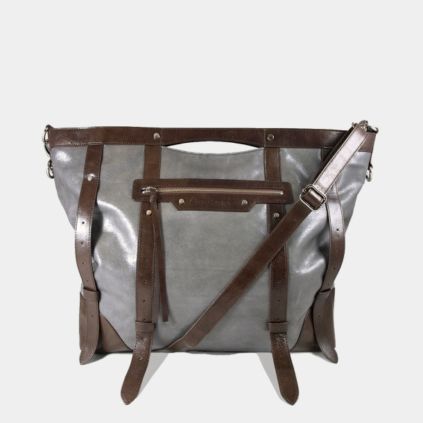 UN1真牛皮超大旅行包 – 冰雪灰色