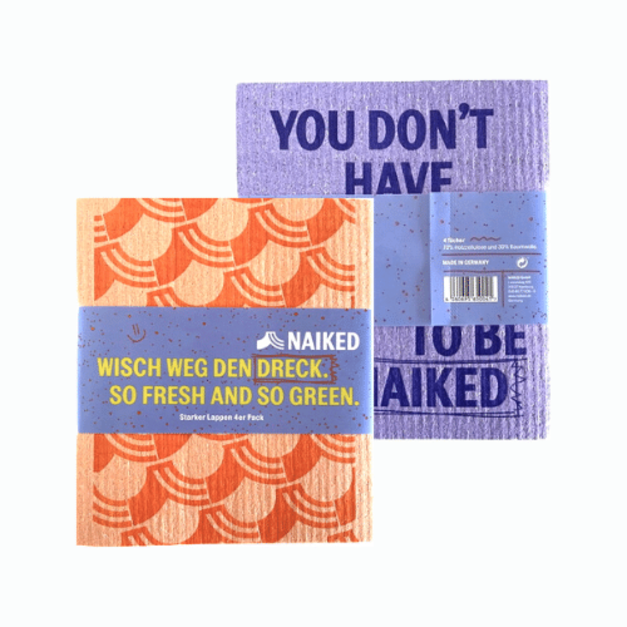 NAIKED 德國減塑生活 海綿洗碗布(四入)