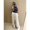 鬆緊綁帶亞麻寬褲 多色_12