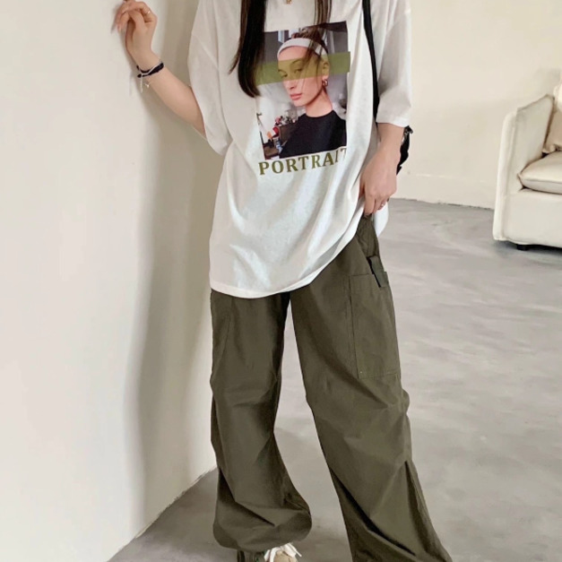 歐美風女生頭像寬鬆慵懶棉T