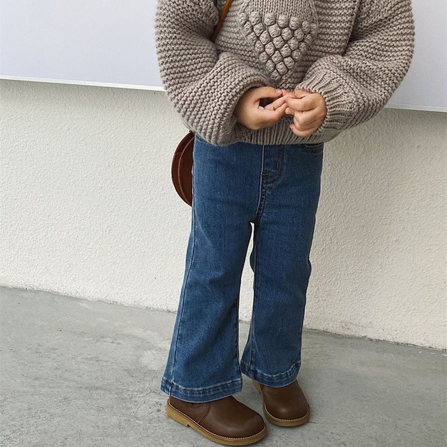 高腰細扣微喇叭牛仔褲     80-140CM