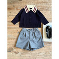 針織開衫+西裝鬆緊短褲 一套
