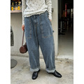 韓國四季百搭寬鬆後鬆緊街頭風牛仔褲_9