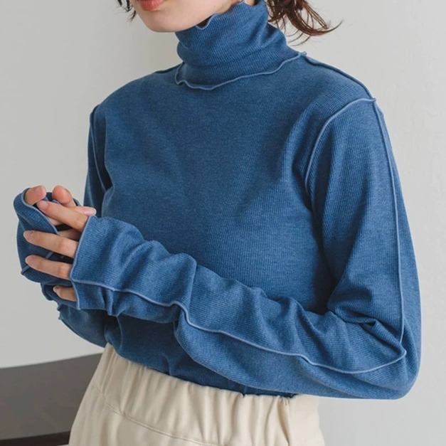 設計感外露縫線・高領指洞打底長袖（Free）｜兩色